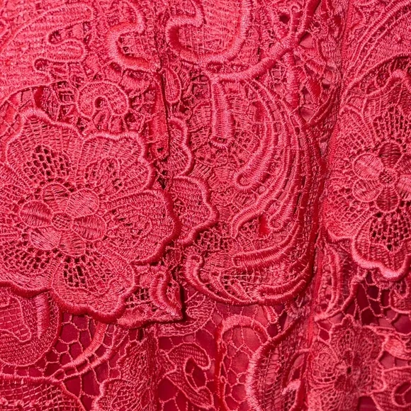 CACHE Coral Pink Floral Lace Peplum Strapless Dress EUC Size 8 - Picture 9 of 11
